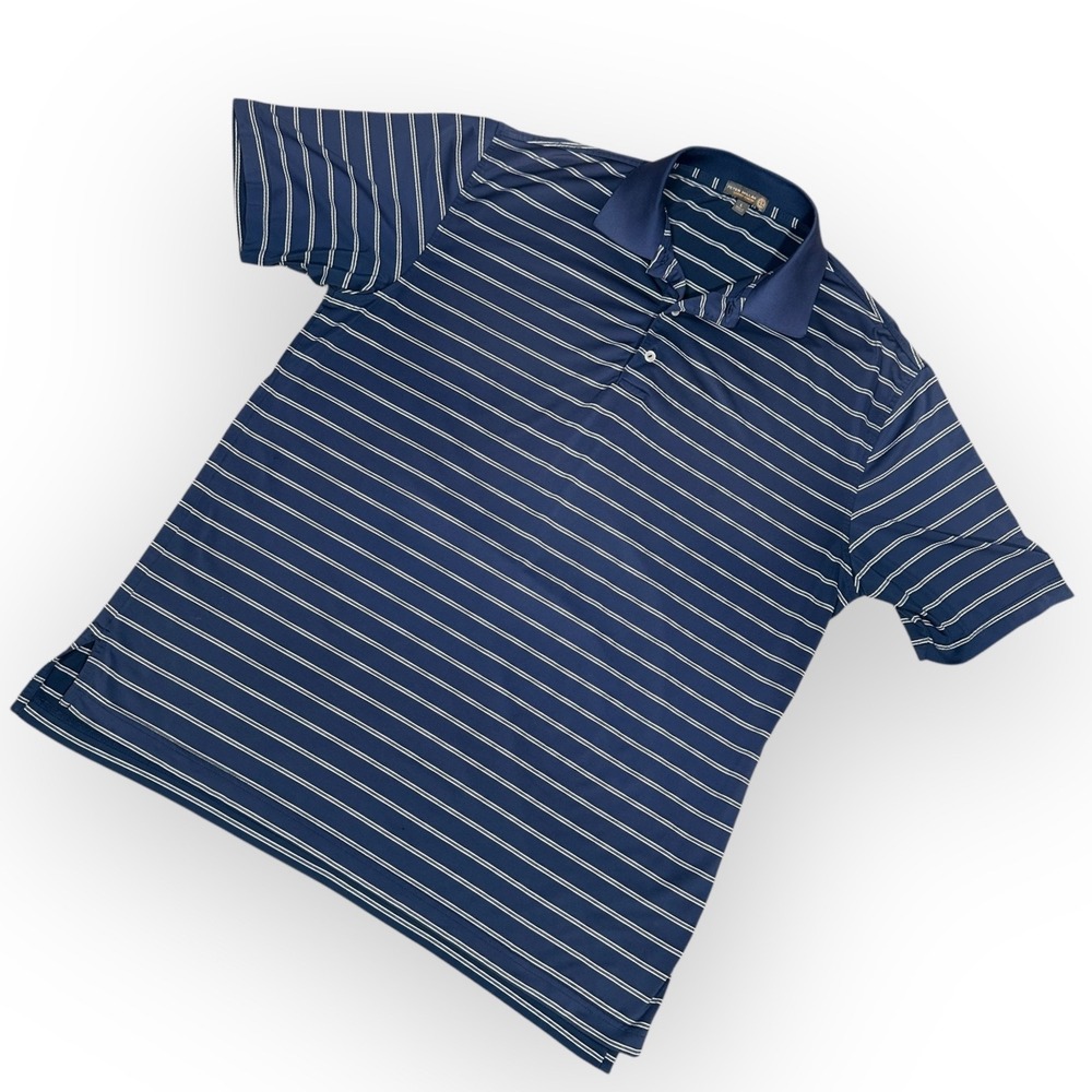 Peter Millar Summer‎ Comfort Navy Blue Striped Polo Golf Shirt Mens Large